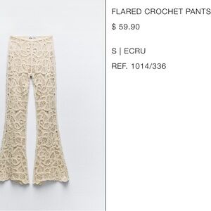 Zara Ecru Flare Crochet Pants Small